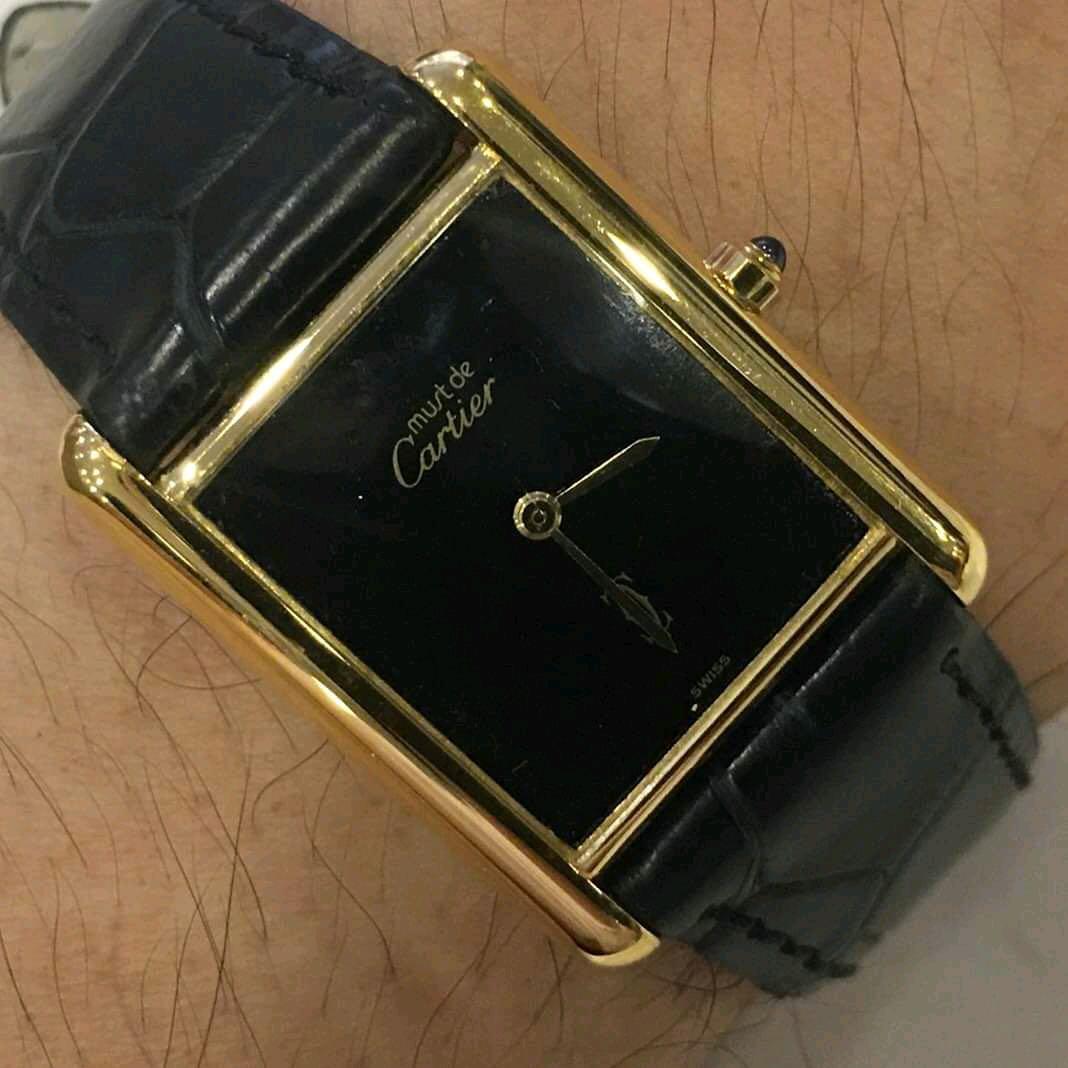 Cartier Tank Must De Cartier 925銀鍍金殻錶扣quartz 石英機芯 名牌 錶 Carousell