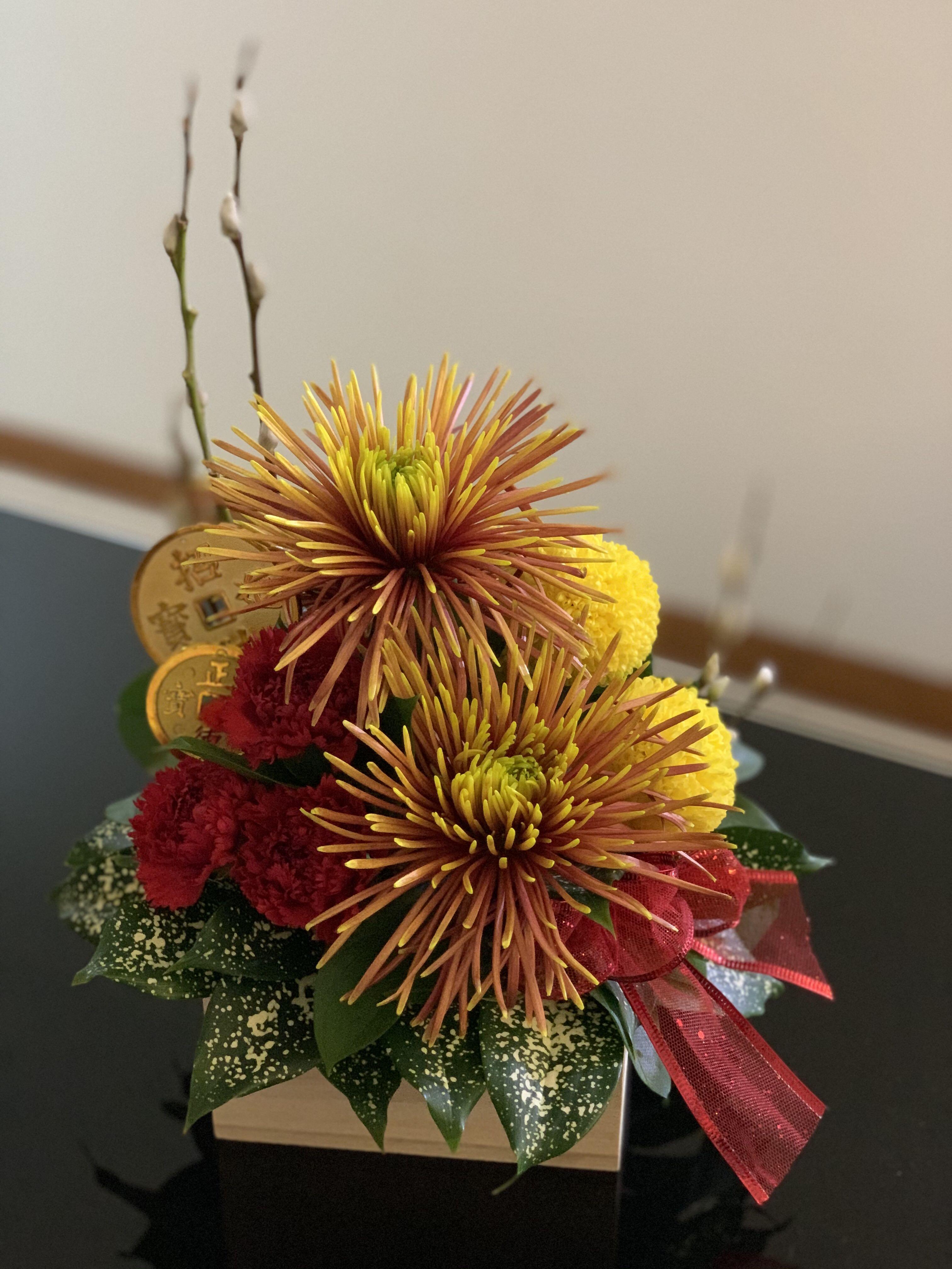 Chinese New Year Flower Arrangement Cny Flowers Gardening Flowers Bouquets On Carousell