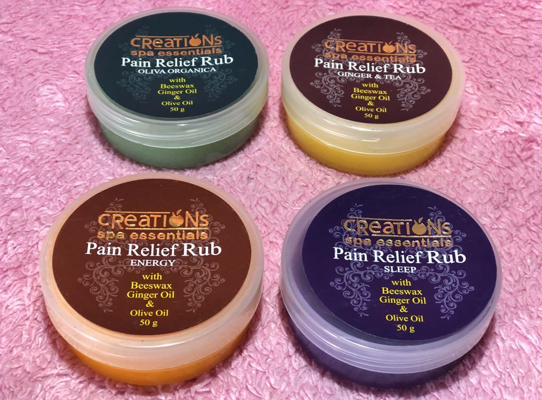 Creations Spa Essentials Pain Relief Rub Oliva Organica Green Ginger Tea Yellow Energy Orange Sleep Purple Price 120 Each Item 00115 Health Beauty Perfumes Nail Care Others On Carousell
