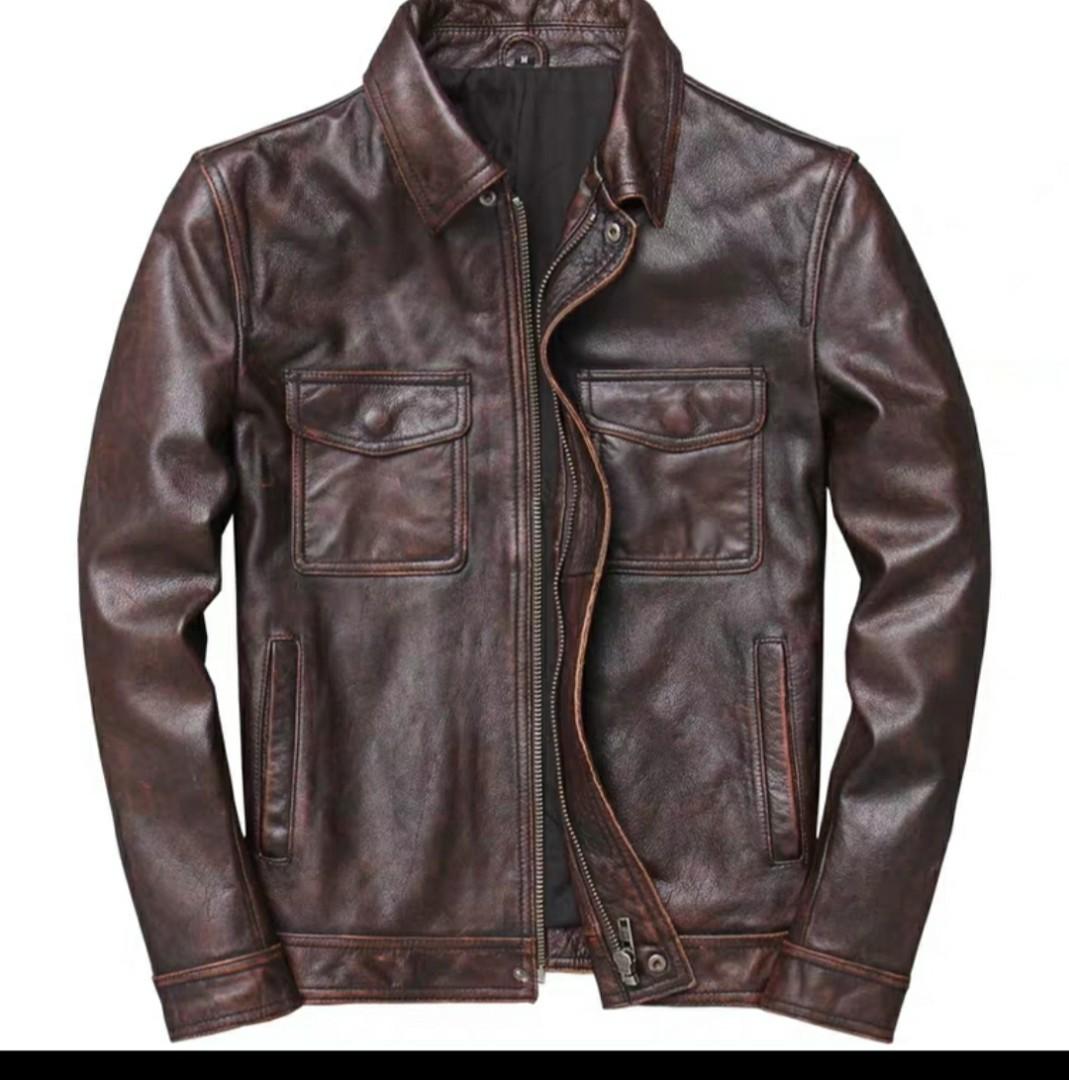 Men's grey hot sale leather jacket