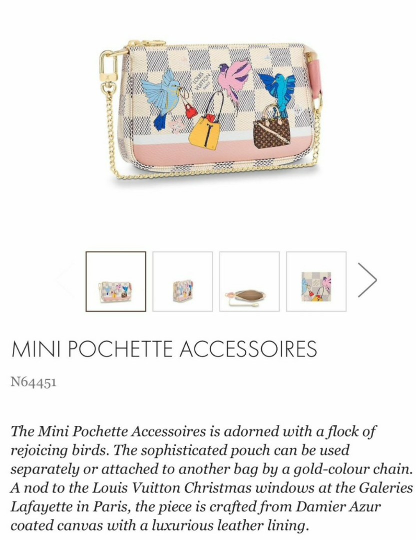 Louis Vuitton Damier Azur 2018 Xmas Birds Mini Pochette Accessories -  Neutrals Mini Bags, Handbags - LOU546350