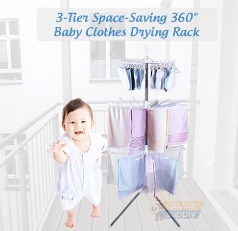 NEW 3-Tier Foldable Baby Clothes Drying Rack Space-Saving Hanger ...