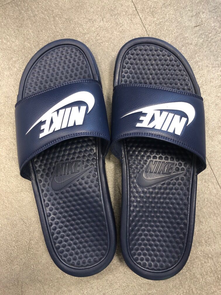 blue nike benassi slides