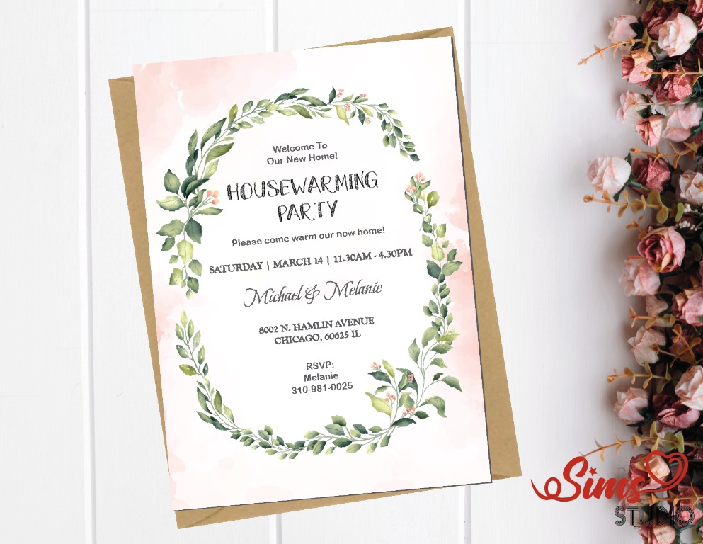 Personalized Floral Housewarming Party Invitation Birthday Party Printable Einvite Housewarming Invitation Party Einvite Invitation Card Printable Einvite With Customization Design Craft Art Prints On Carousell