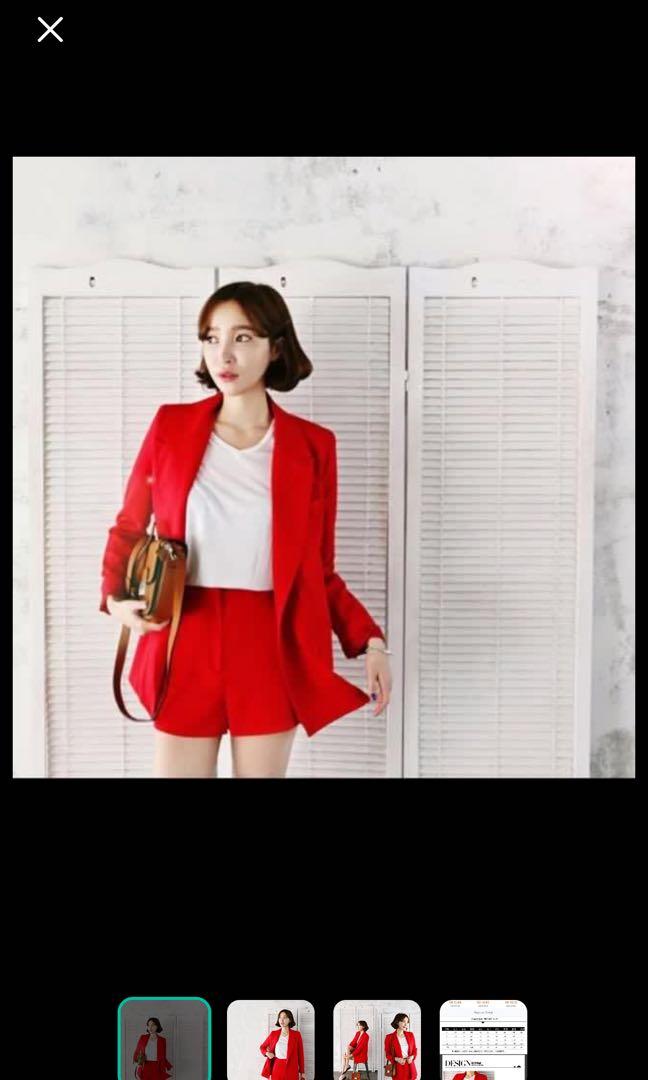 Red blazer shorts set Women s Fashion Coats Jackets and