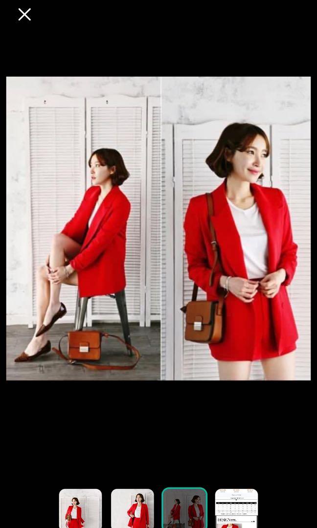Red blazer top short set