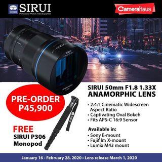 sirui 50mm f1.8 anamorphic lens for sony fujifilm lumix