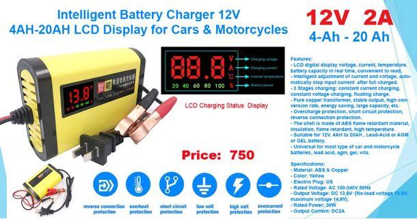 Bnew Intelligent Battery Charger 12V 4AH-20AH LCD Display for Cars and Motorcycles