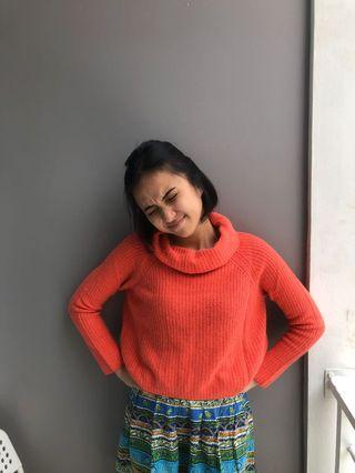 sweater wool warna pink turtle neck gemess cocok utk liburan