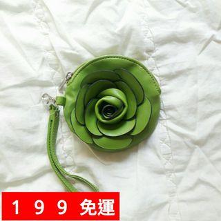 💕綠玫瑰皮革零錢包💕