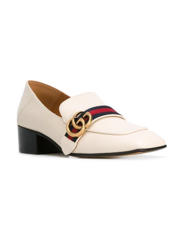 Gucci mid heel loafer white best sale