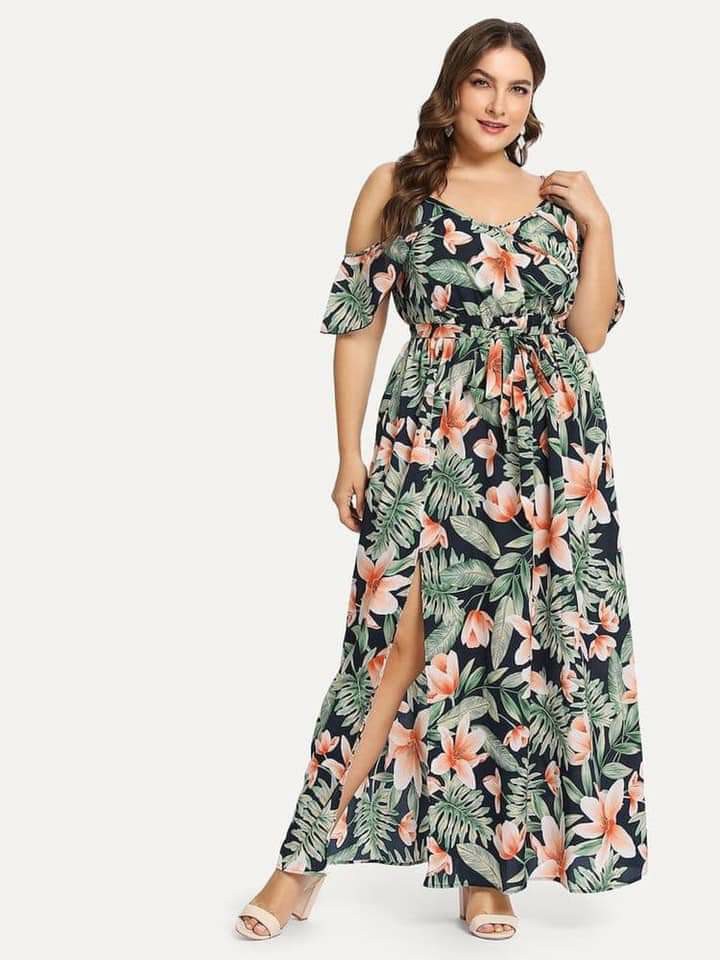 cold shoulder plus size maxi dress