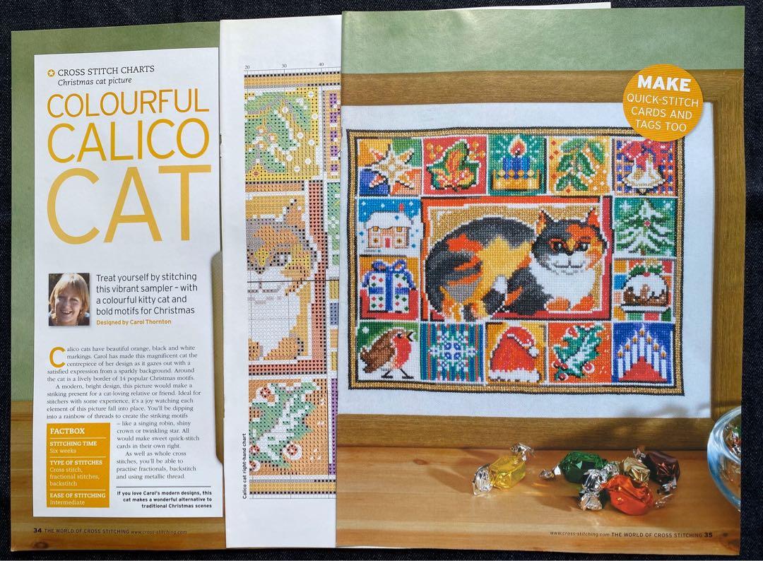 Colorful Calico Cat Cross Stitch Chart, Hobbies & Toys, Stationery