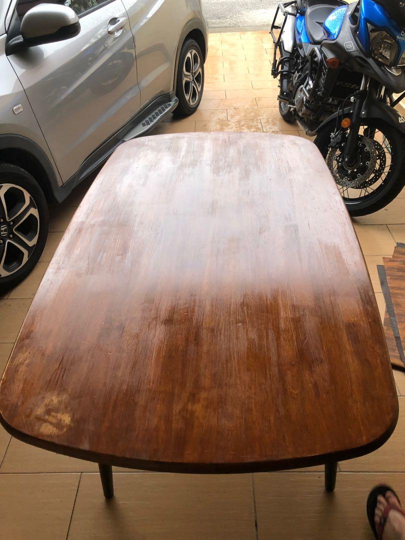 Dining table (Category: Chairs) located in Kuang. Submitted by mona123 (Listing ID 274356192, Image 2). Description: Solid wood. The metal part is painted and anti rust was sprayed before hand.. only small defect on the corner.