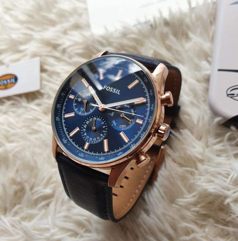 Fossil sullivan multifunction navy leather watch best sale