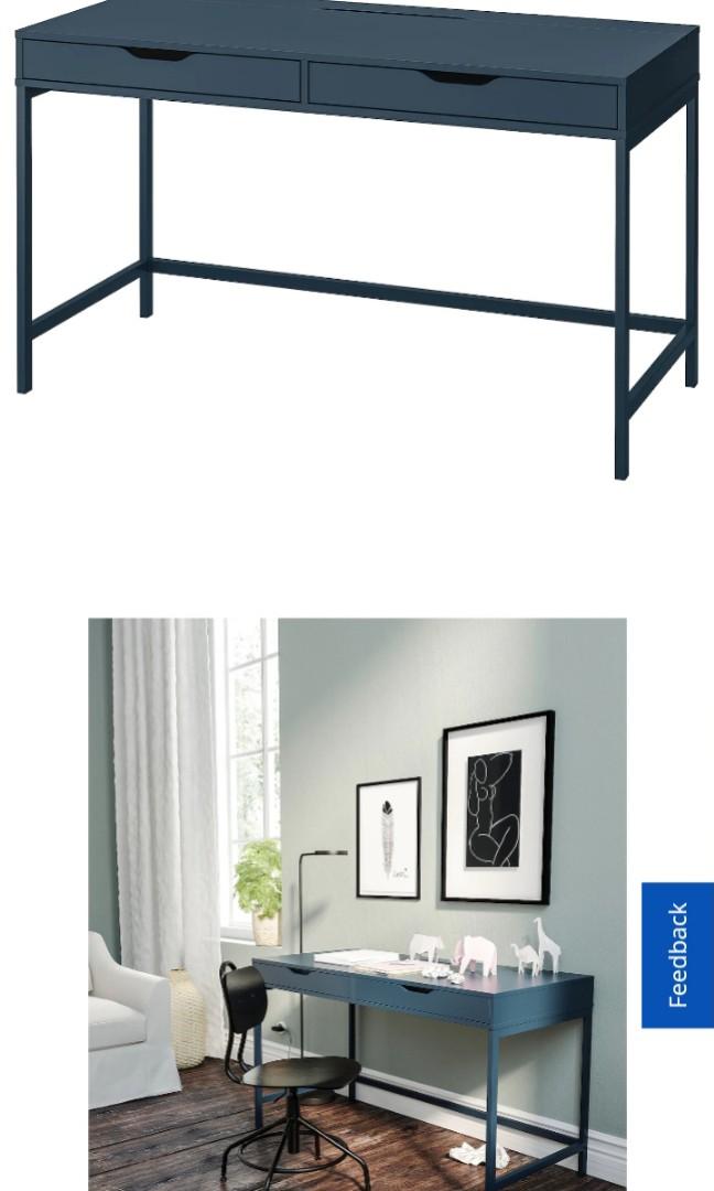Ikea Darkblue Alex Study Desk W Wire Mgmt Partition Nego Furniture Tables Chairs On Carousell