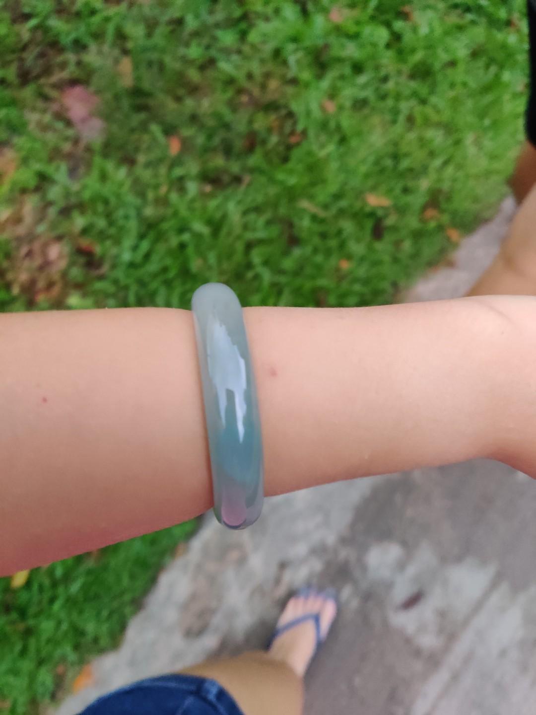 Jade Bangle 正冰翡翠蓝钢手镯54正圈13X8 飘紫飘绿 促销！！, Women's 