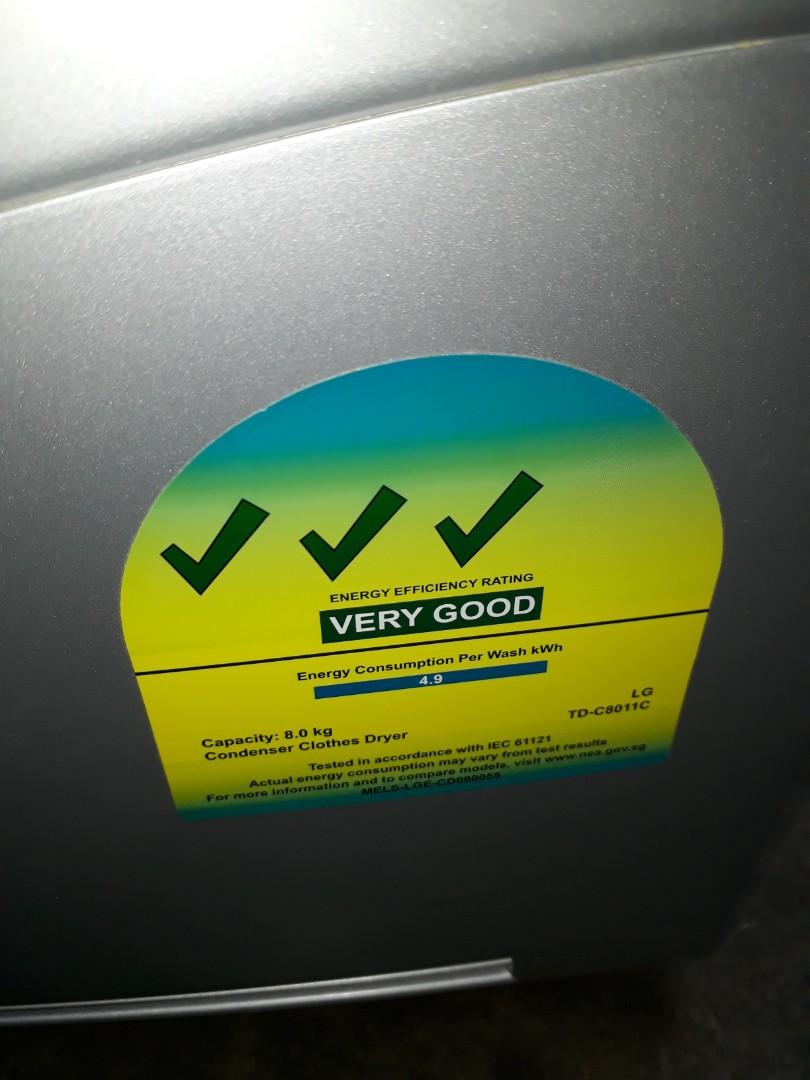 LG 8kg condenser dryer TDC8011C, TV & Home Appliances, Washing