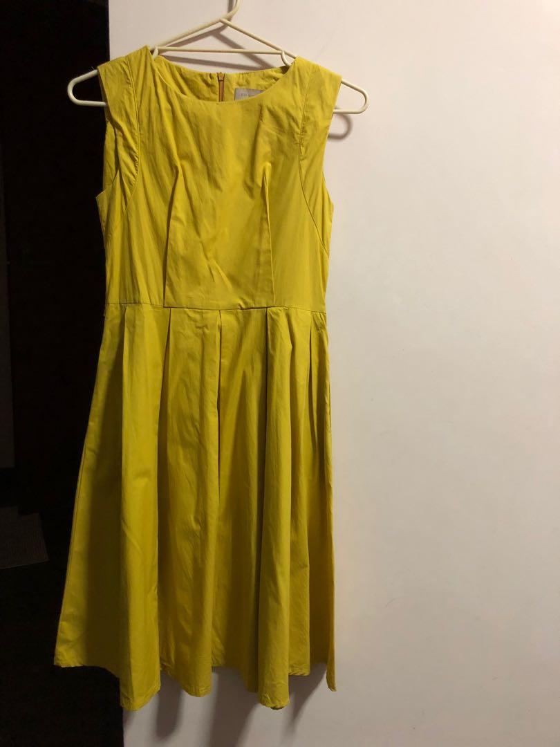 mustard yellow fit and flare dress