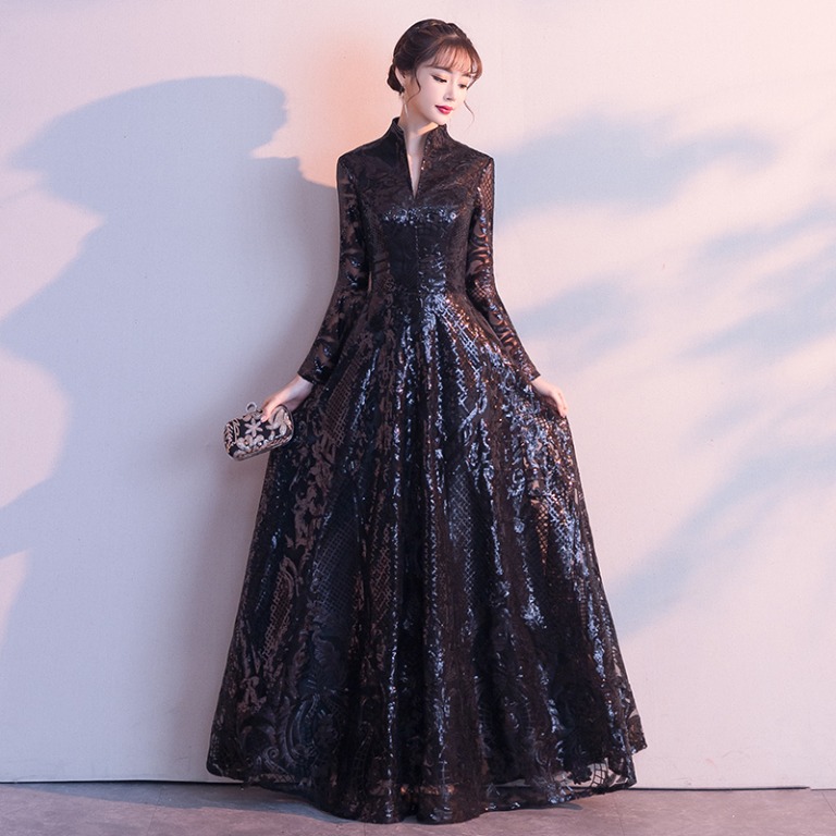 Gold lace long best sale sleeve dress