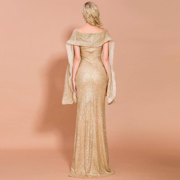 silver gown with cape