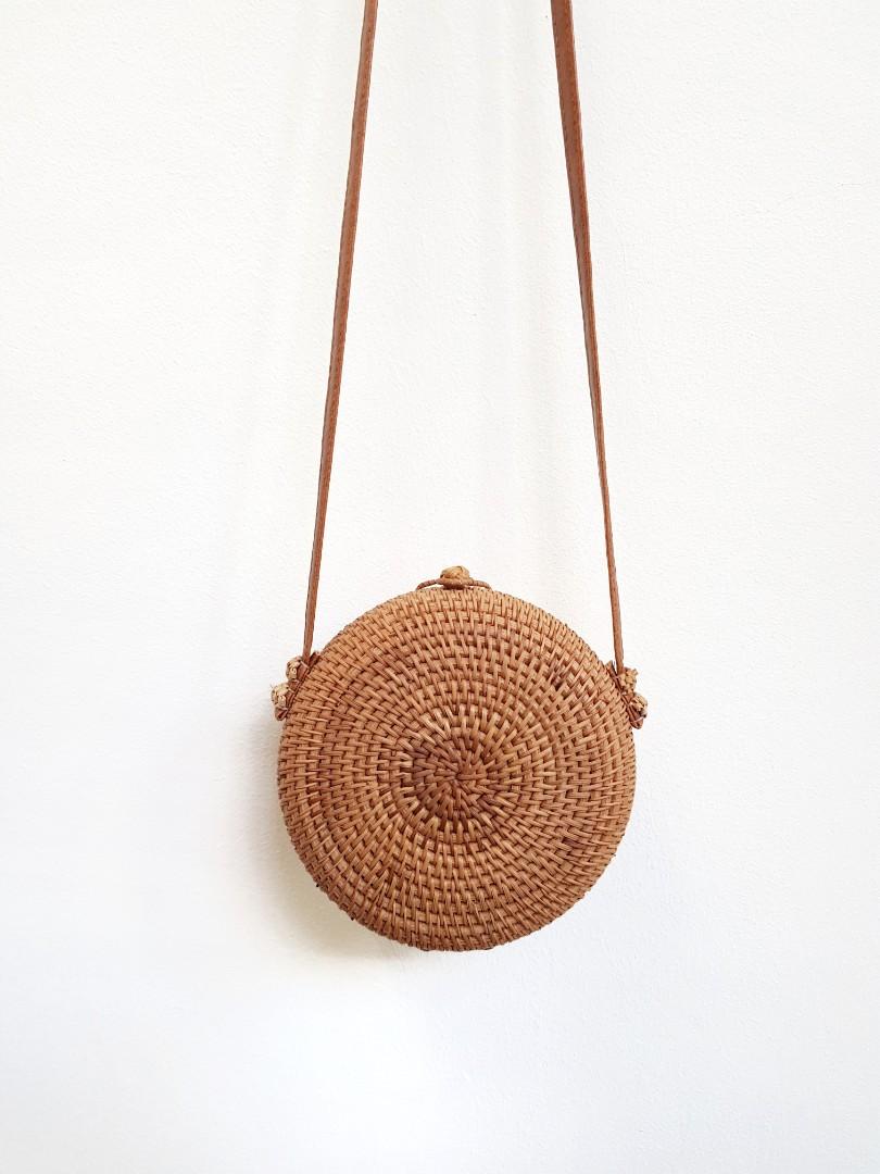 round rattan sling bag