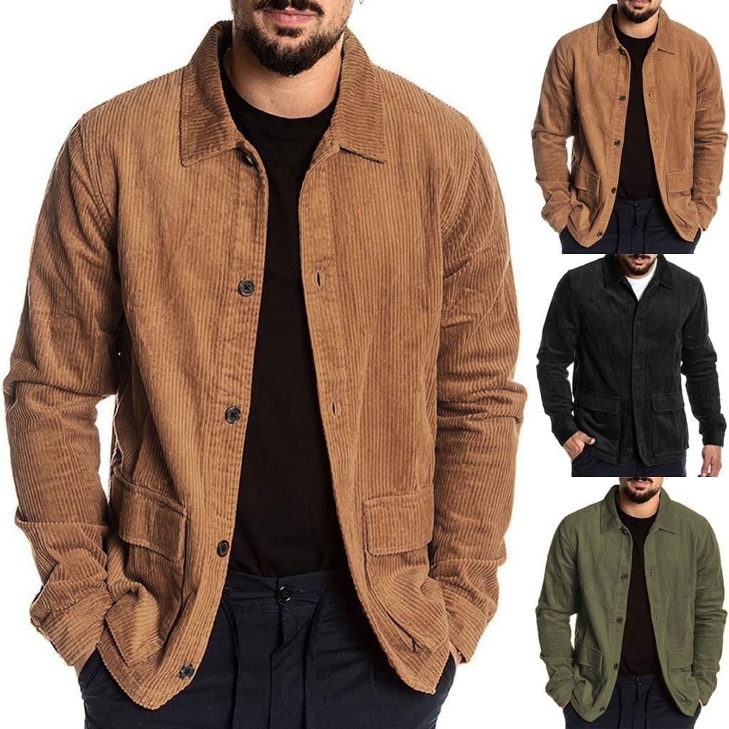 S to 2XL men coat jacket casual long sleeves corduroy blouse