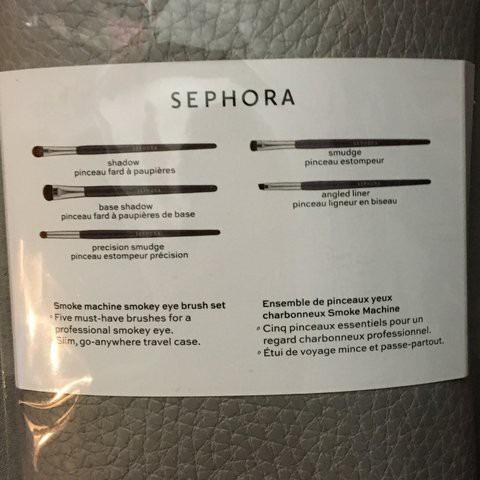 Sephora Smoke Machine Smokey Brush Set (Category: Makeup) located in Manila. Submitted by memorylanestore (Listing ID 274258854, Image 2). Description: Still in packaging. Never used. Complete set. Comes with five brushes for eyeshadow blending. Brandnew 100% Authentic.
