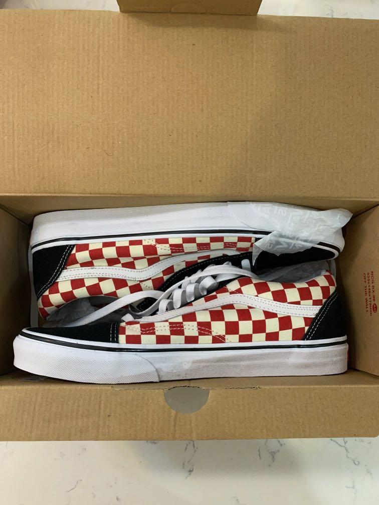 Red and black clearance old skool checkerboard vans