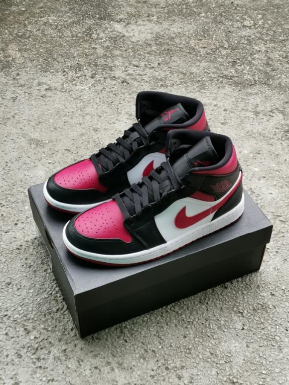 Air Jordan 1 Mid Bred Toe Noble Red Men S Fashion Footwear Sneakers On Carousell