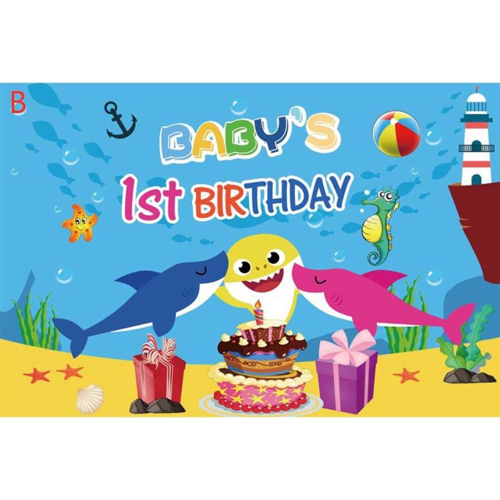 Download Baby Shark 1st Birthday Backdrop Banner, Babies & Kids ...