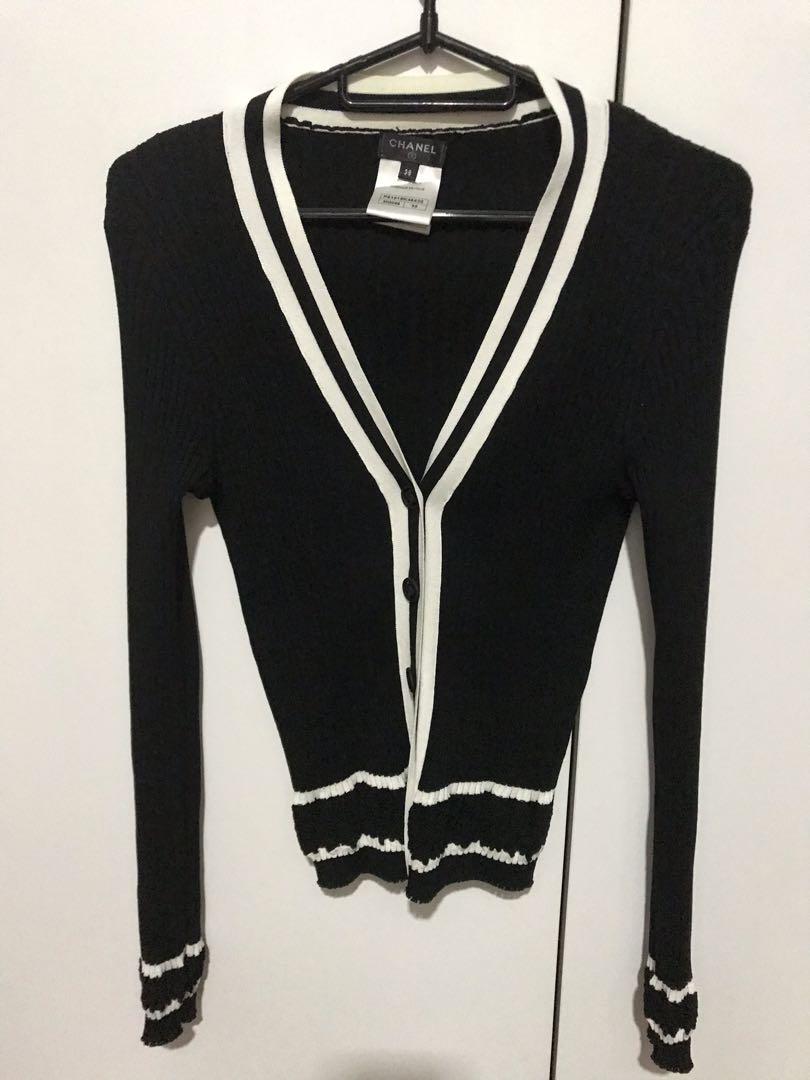 Chanel Black and White Open Knit Cardigan SIZE 34 at 1stDibs  chanel black  and white sweater black chanel cardigan open white cardigan