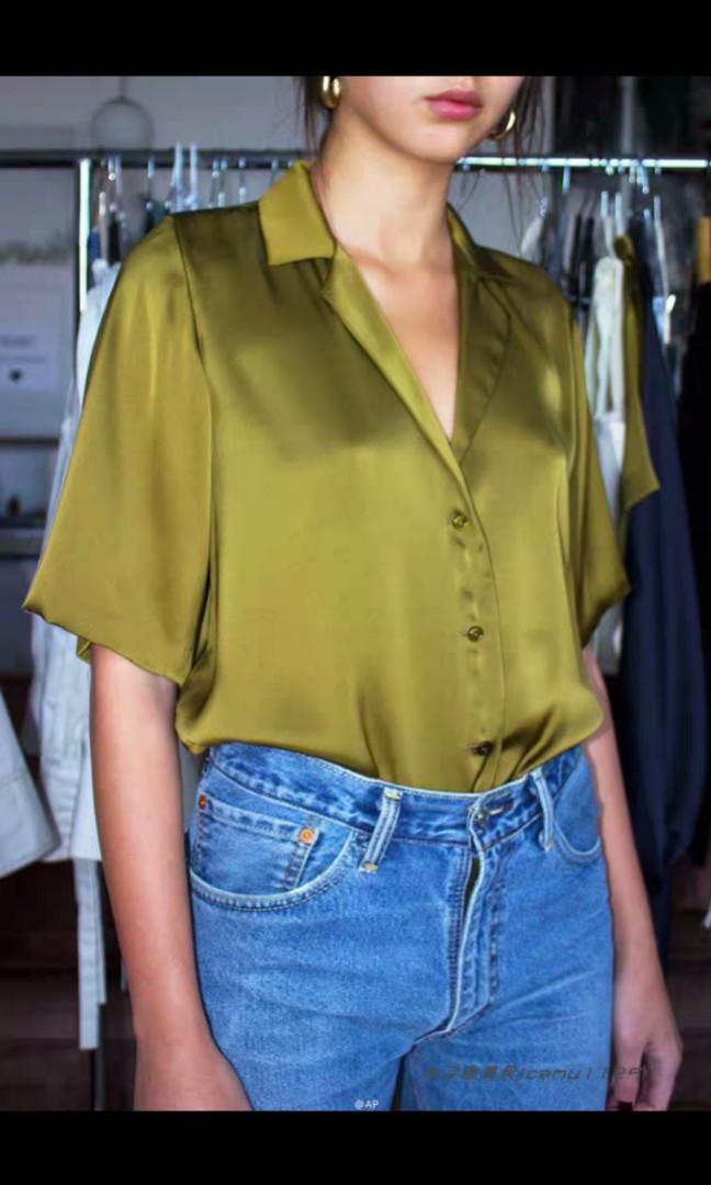 olive green satin top