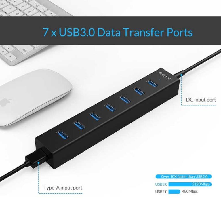 USB3.0 HUB with 4 Ports for Windows and Mac OS - 5Gbps - VIA chip - LED  indicator - Black - Orico