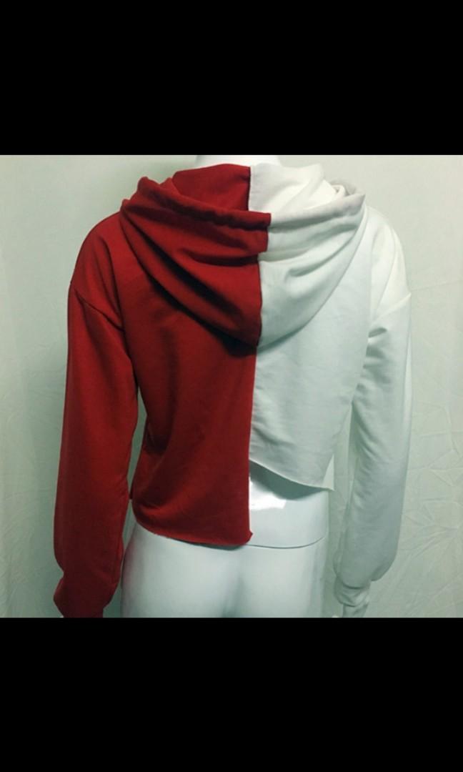 Half red half white hoodie 2025