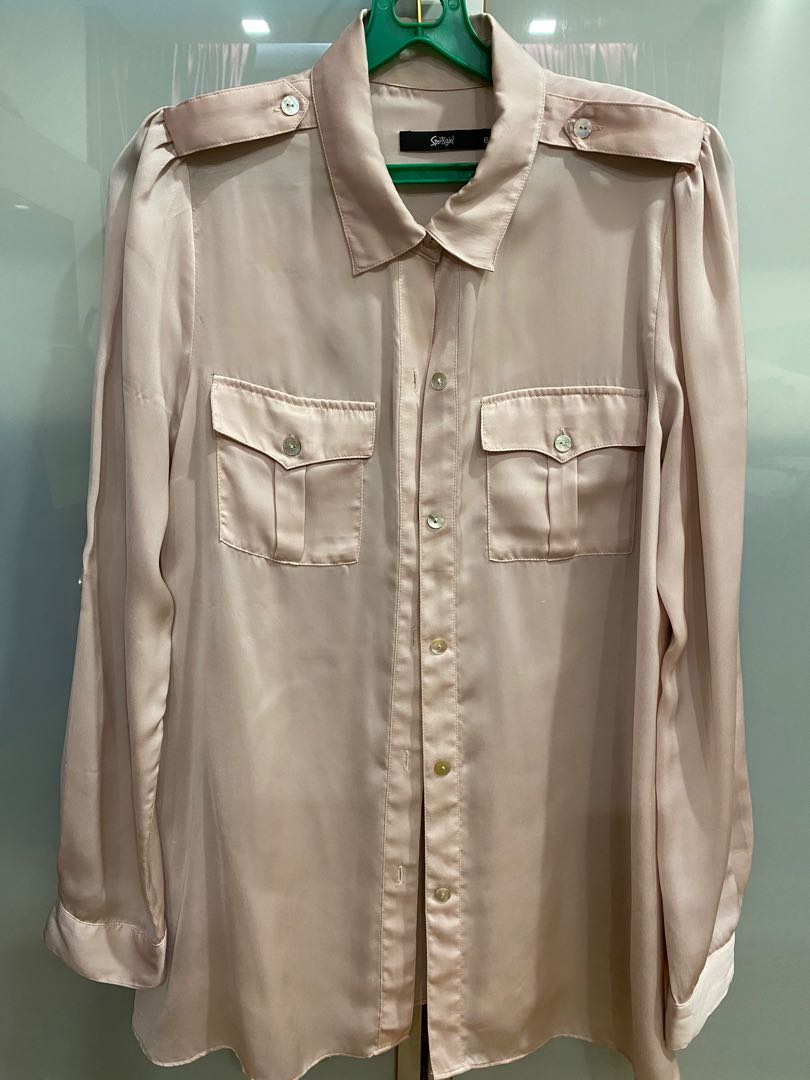 blush pink satin blouse