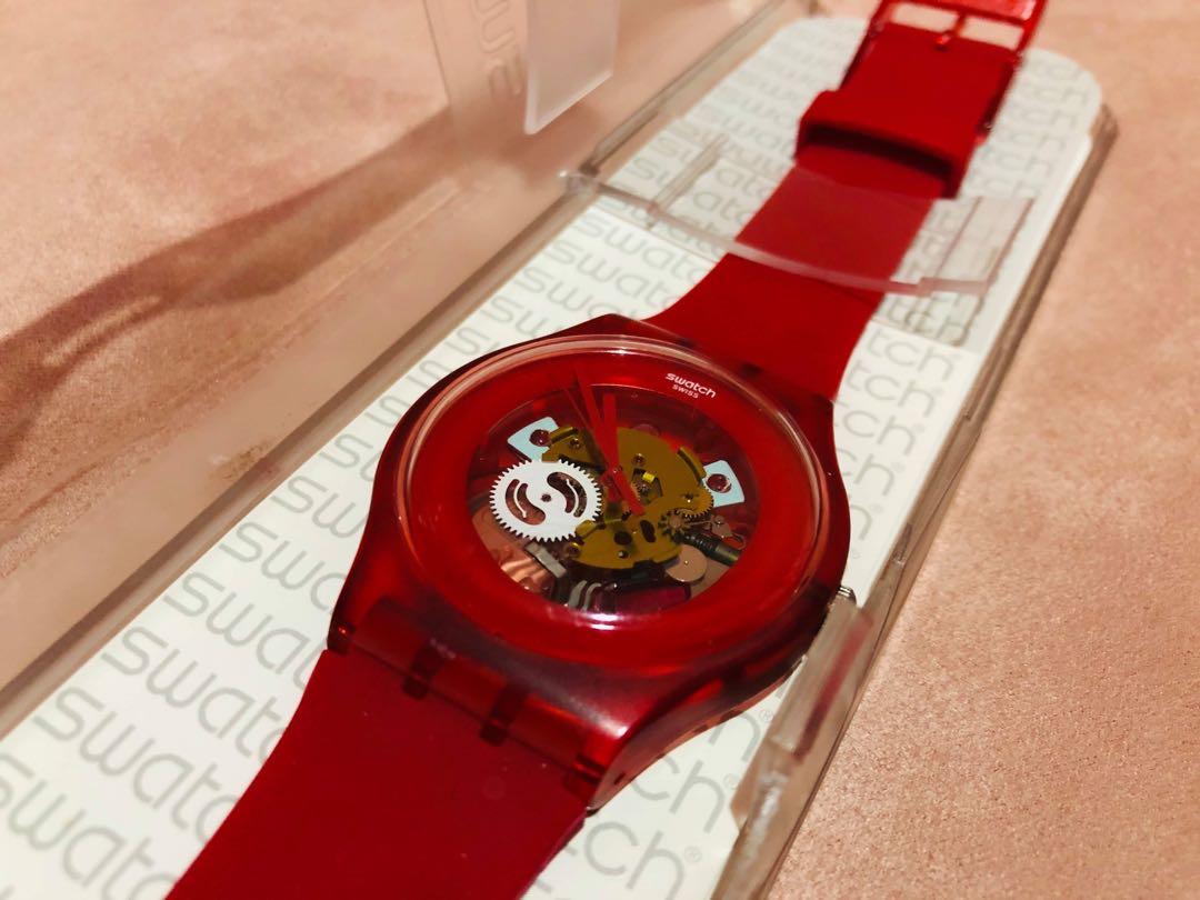 Swatch Rosso Bianco Women S Plastic Skeletal Red Dial Watch Luxury Watches On Carousell