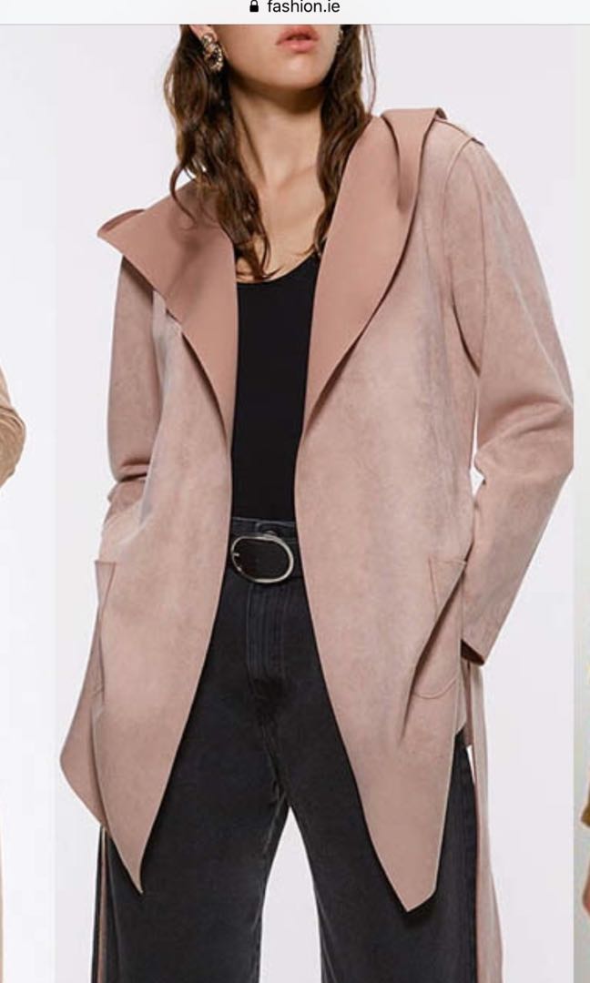 zara faux suede trench coat pink