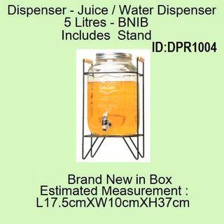 Dispenser - Water Dispenser / Juice Dispenser - 5 Litres with Metal Stand