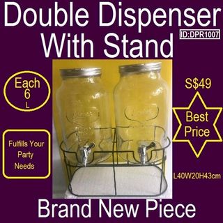 Double 1 Gallon 3.8L Glass Mason Jar Party Juice Dispenser Glass