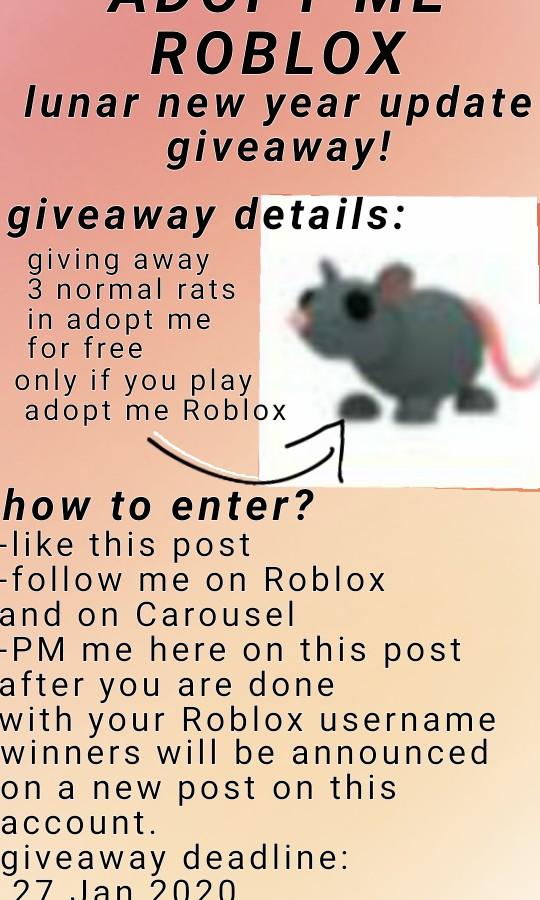 Adopt Me Roblox Cny Givewaway Video Gaming Gaming Accessories Game Gift Cards Accounts On Carousell - follow me on roblox