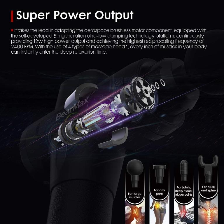 BearMax Massage Gun New Upgraded Muscle Massager Ultra Quiet 20 Speeds Level Deep Tissue Massager for Muscle Tension Relief Black