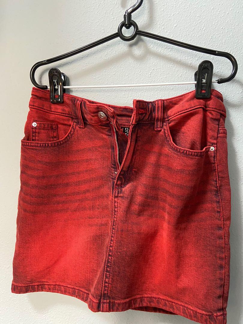 red jean skirt