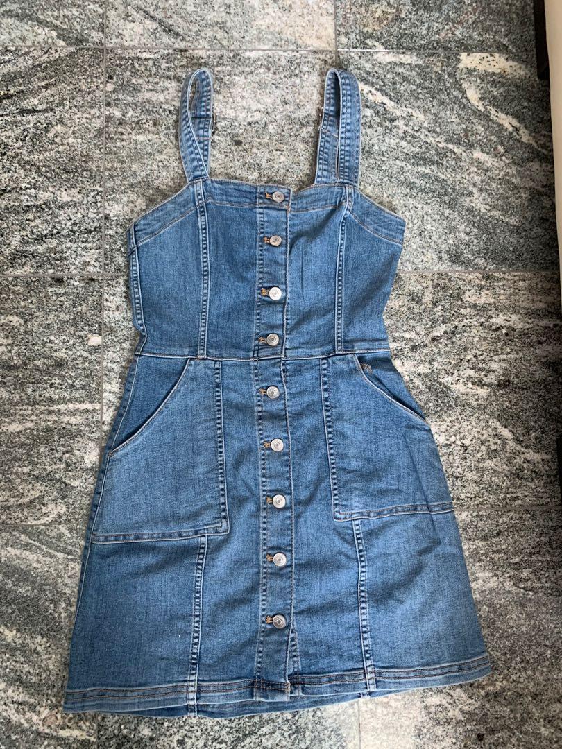 H M denim overall dress Women s Fashion Coats Jackets and