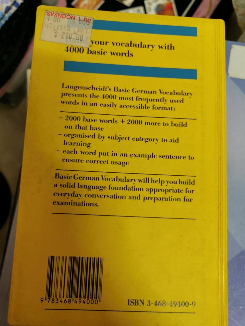 Langenscheidt Basic German Vocabulary, 興趣及遊戲, 書本& 文具, 書本及雜誌- 補充練習- Carousell
