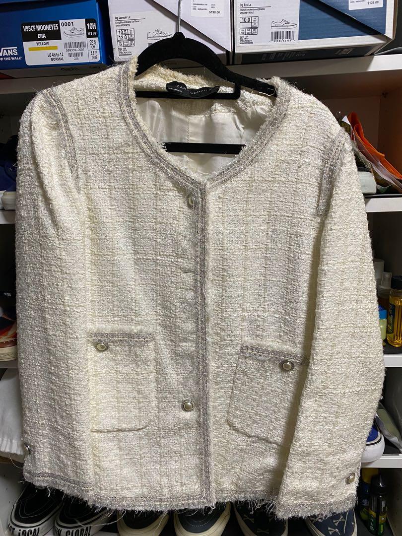 zara white tweed jacket