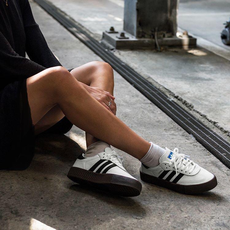 adidas originals samba rose sneakers in white with dark gum sole