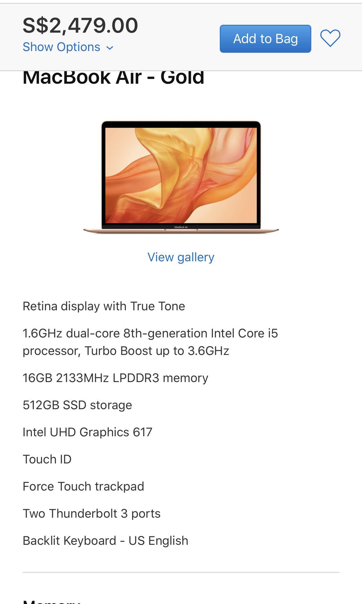 Apple MacAir 13” Gold 16Ghz dual core, 512 GB SSD, Computers 