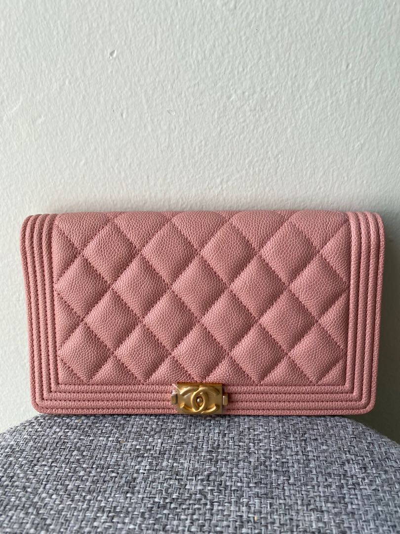 Chanel Lambskin Boy Flap Long Wallet Pink