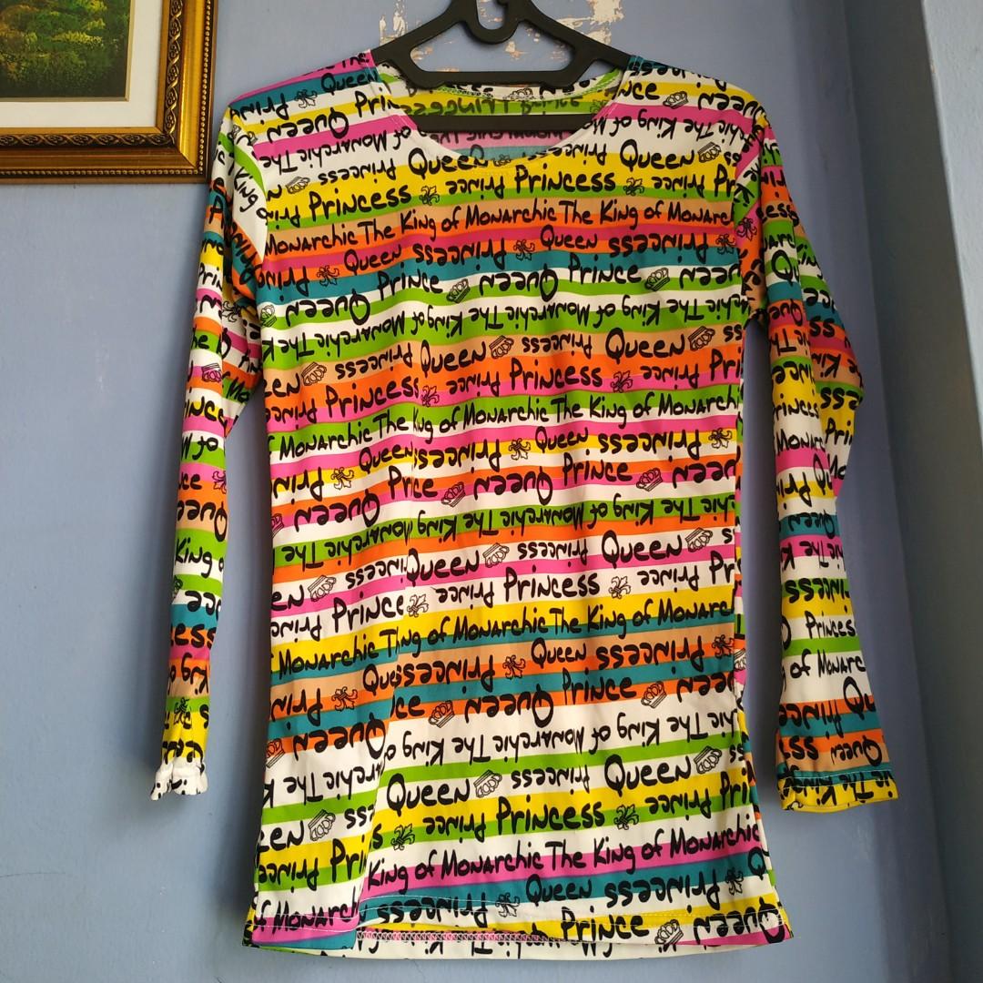 Cny2020 Kaos Baju Lengan Panjang Wanita Motif Tribal Warna Warni Princess Queen King Pink Kuning Putih Orange Hijau Repriced Again Fesyen Wanita Pakaian Wanita Atasan Di Carousell